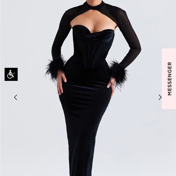 House of CB Velvet Dress + Feather Trim - Picture 4 of 4